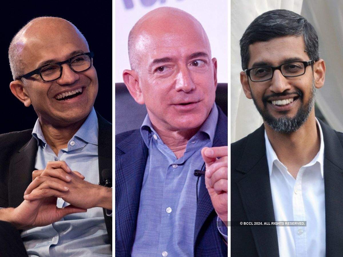 Satya Nadella and Sundar Pichai congratulate Jeff Bezos on new role.
